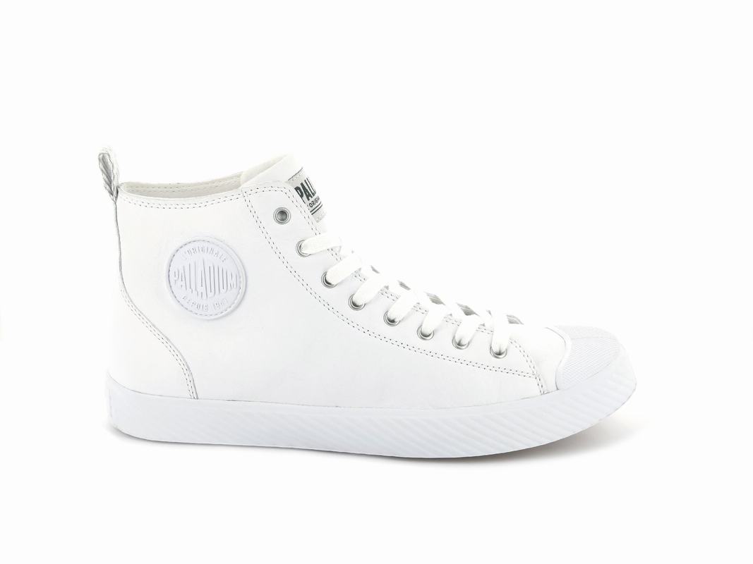 Palladium Pallaphoenix Mid Leather Mens High Top Sneakers White/Grey Australia [PEMNLG-625]